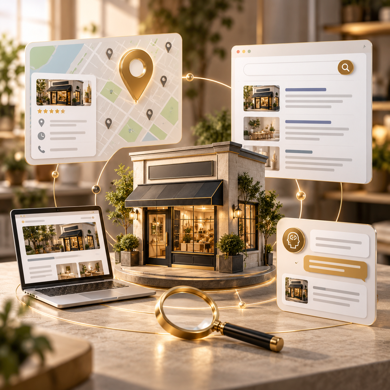Local business connected to map listings, website search and AI-assisted discovery