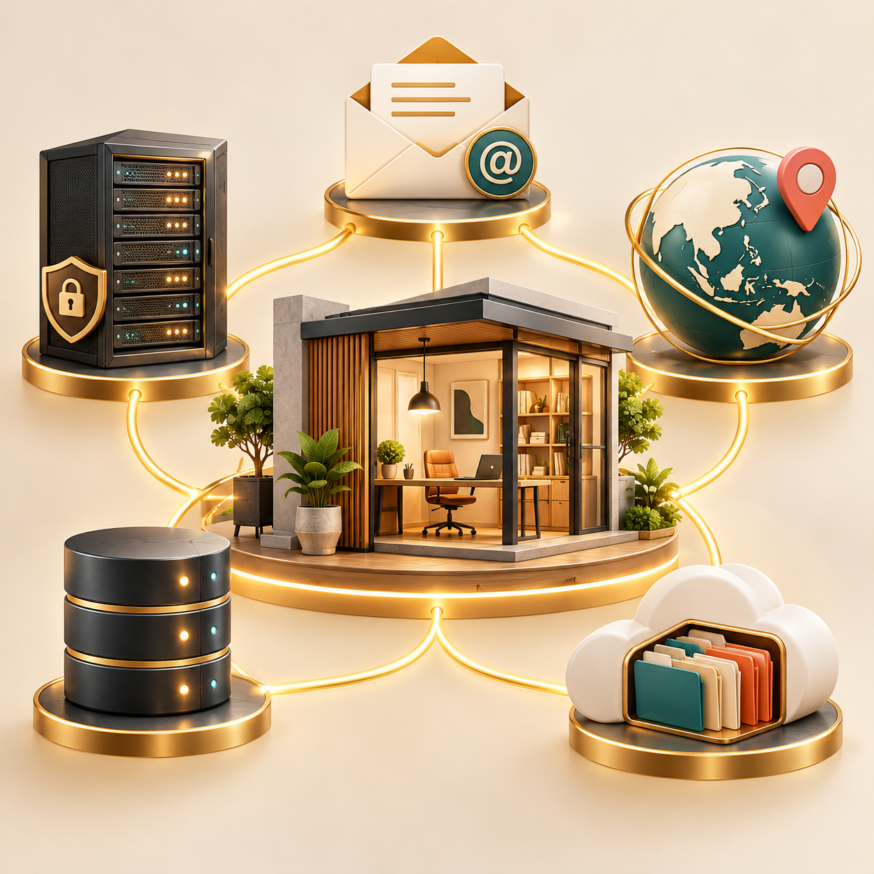 A business connected to secure web hosting, professional email, domains, databases and cloud storage