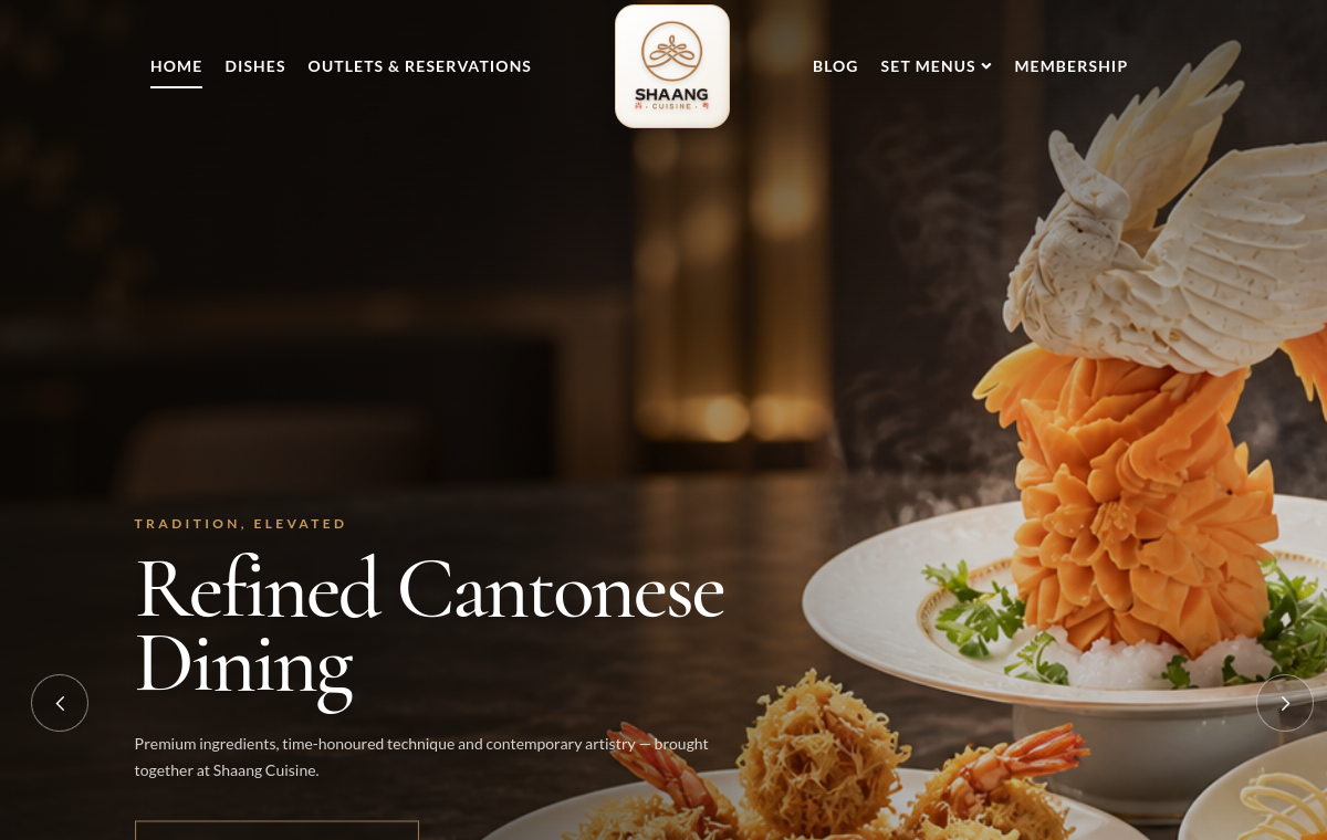 Shaang Cuisine website preview